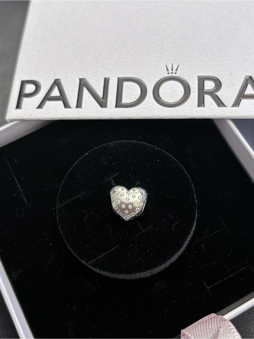 Pandora Silver Heart Charm with Dotted Texture - Silver